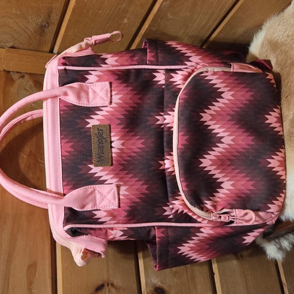 Wrangler Handbags - Wrangler Pink and Brown Geometric Women's Baby Bag Backpack